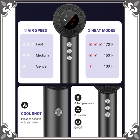 Negative Ionic Hair Blow Dryer High Speed Brushless Motor Hot & Cold Alternating - Picture 5 of 12
